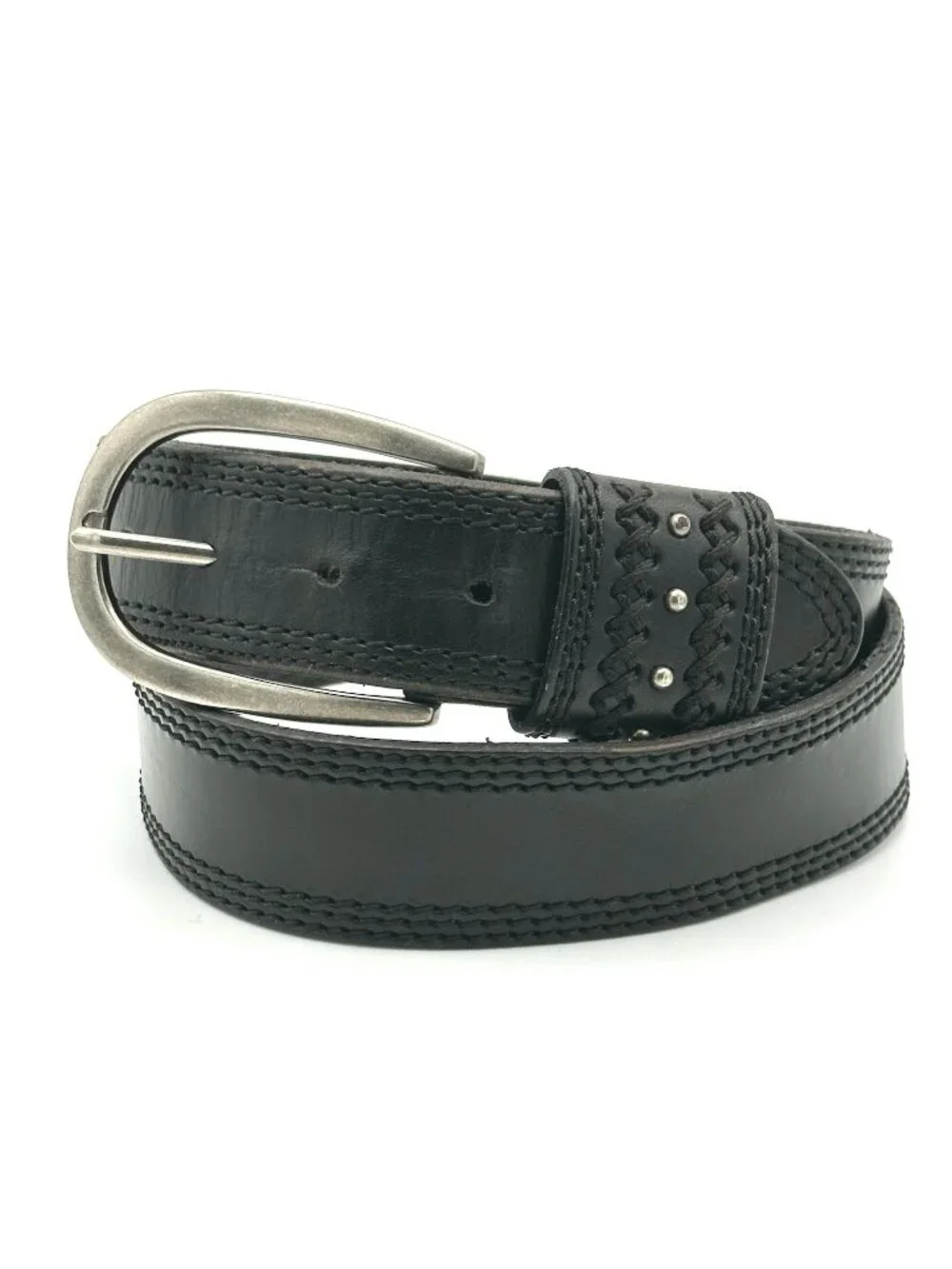 Dockers Men’s Belt Black  Leather 33” x 1.5” Biker Bohemian Rocker Casual